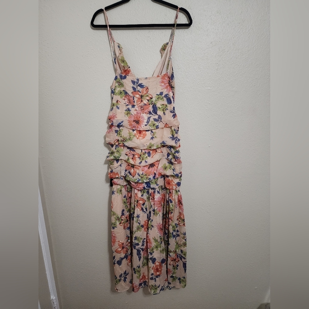 Lulus Stunning Soiree Blush Pink Floral Print Ruched Midi Dress XL Wedding Party - Picture 9 of 12